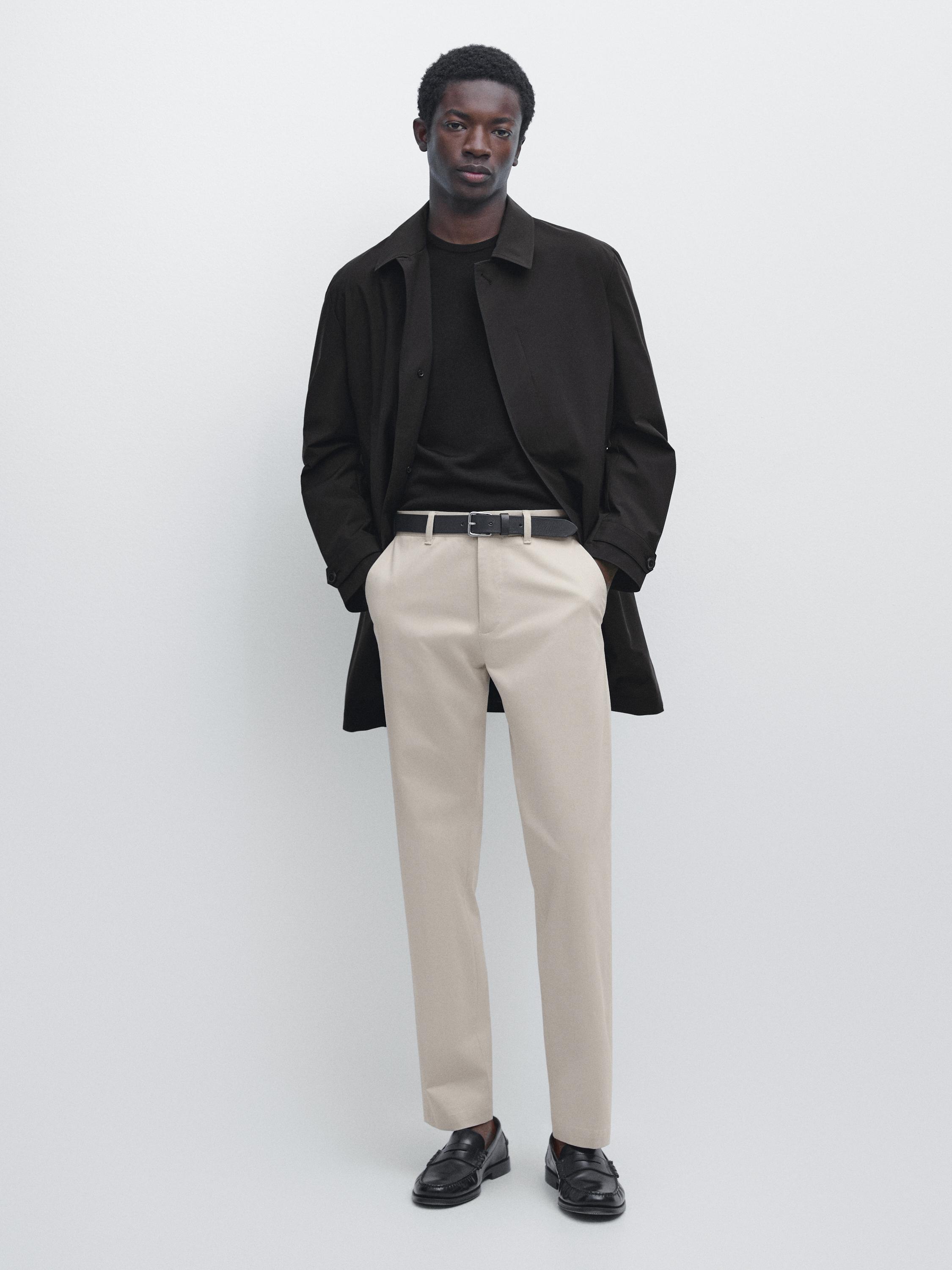 Cotton blend slim fit pants